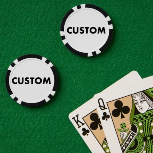 BLACK Personalized custom Poker Chips pictured with playing cards.