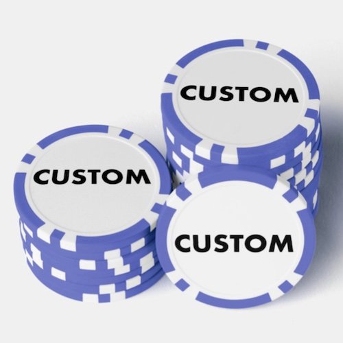 BLUE Personalized custom Poker Chips, Casino Tokens.