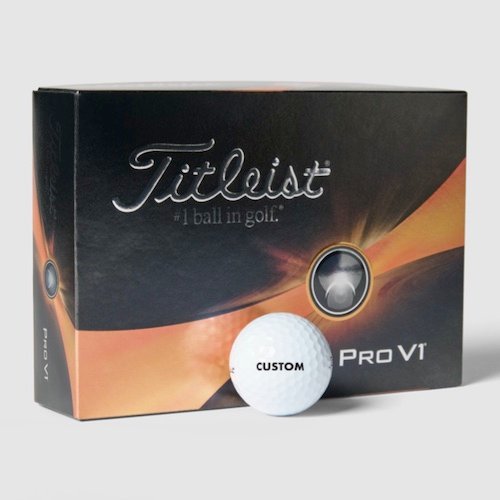 Box of 12 personalized custom Titleist Pro V1 Golf Balls.
