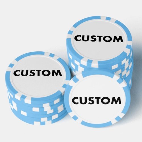 LIGHT BLUE Personalized custom Poker Chips, Casino Tokens.