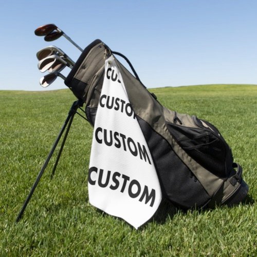 Personalized custom Golf Towel with Grommet and Hook pictured on golf bag Personalized custom Golf Towel with Grommet and Hook pictured on golf bag.