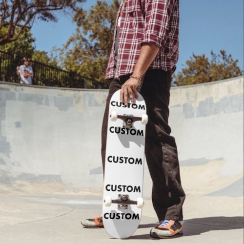 Personalized custom Skateboard Deck portrait design orientation held by skateboarder 2.