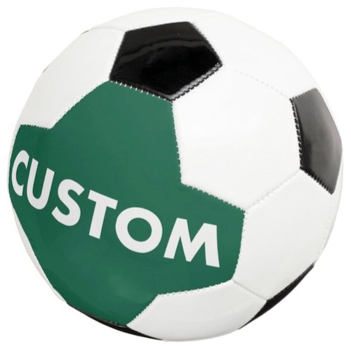 Personalized custom Soccer Ball showing hunter green background and white text.