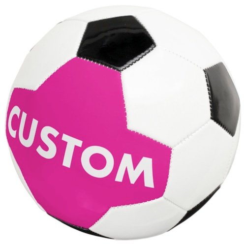 Personalized custom Soccer Ball showing pink background and white text.