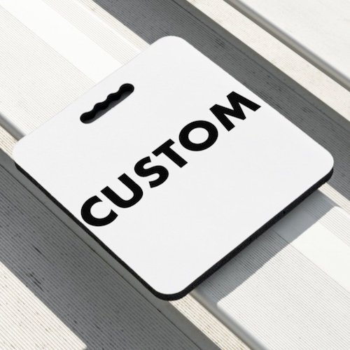 Personalized custom Stadium Seat Cushion large 14 inch top view pictured in situ.