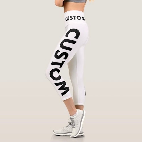 High waisted custom capris all over print personalized capri pants left side view close up.