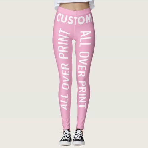 Light pink custom leggings personalized all over print yoga pants front view Light pink custom leggings personalized all over print yoga pants front view.