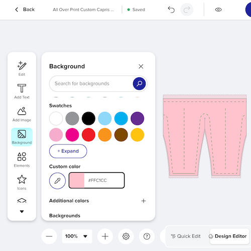 Bubblegum Color Hex #FFC1CC shown on main design area - Custom Capri Infinite Color Background Editing Personalized custom Giant Fast Four chips discs pieces in bags.