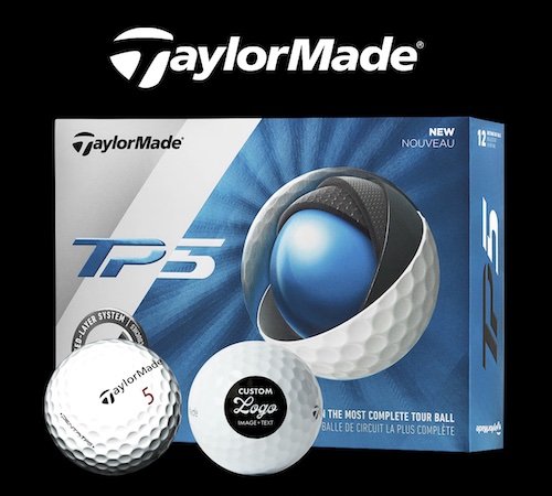Custom golf balls Taylor Made TP5 logo golf balls.