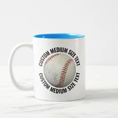 Baseball & Medium Text LIGHT BLUE 11oz Custom Two-Tone Mug.