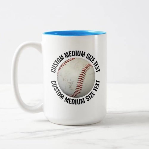 Baseball & Medium Text LIGHT BLUE 15oz Custom Two-Tone Mug.