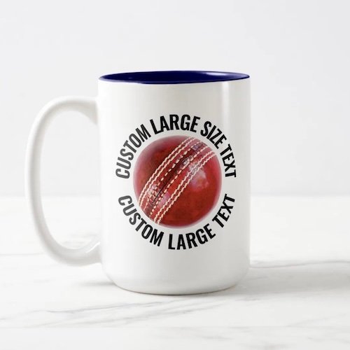 Cricket Ball & Large Text NAVY BLUE 15oz Custom Two-Tone Mug.