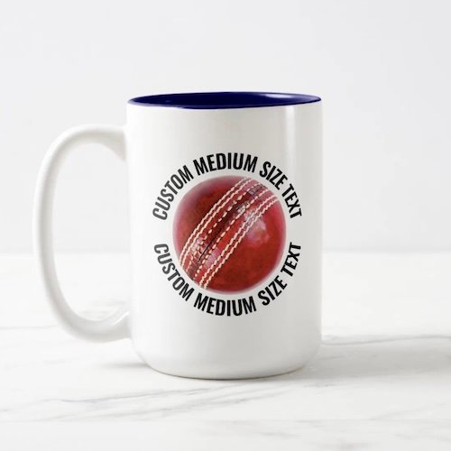 Cricket Ball & Medium Text NAVY BLUE 15oz Custom Two-Tone Mug.