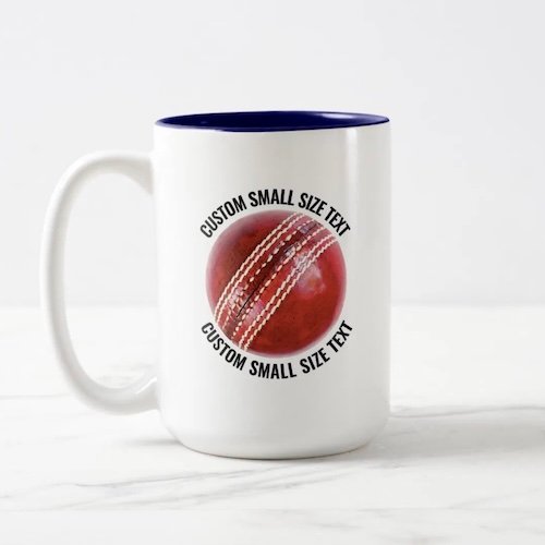 Cricket Ball & Small Text NAVY BLUE 15oz Custom Two-Tone Mug.