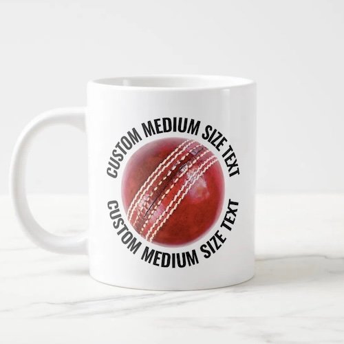 Giant Cricket Mug 20oz with Medium Size Personalized Text.