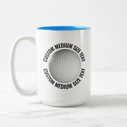 Golf Ball & Medium Text LIGHT BLUE 15oz Custom Two-Tone Mug.