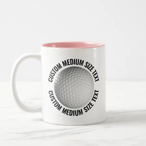 Golf Ball & Medium Text PINK 11oz Custom Two-Tone Mug.