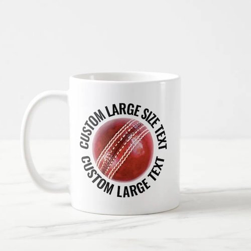 Large Size Text 11oz White Personalized Cricket Mug.