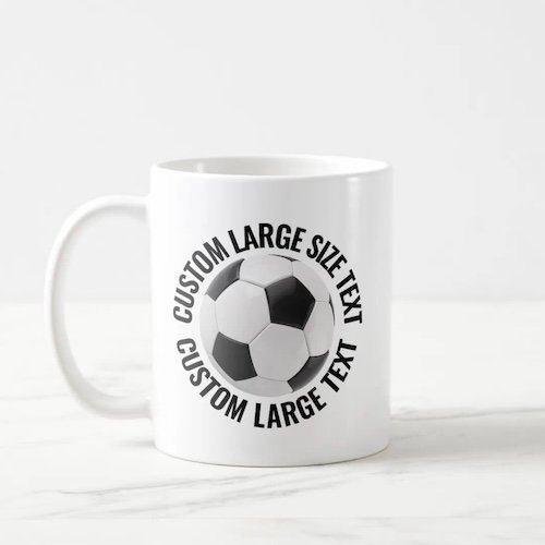 Large Size Text 11oz White Personalized Soccer Mug.