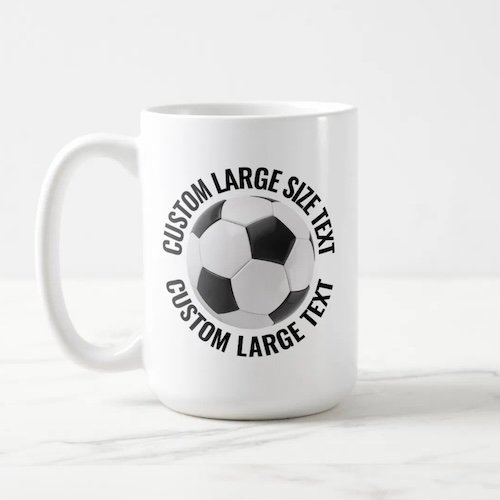 Large Size Text 15oz White Personalized Soccer Mug.