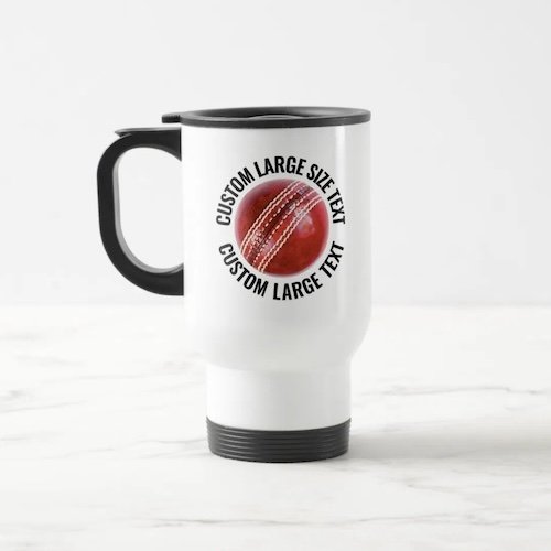 Large Size Text White Stainless Steel Personalised Cricket Travel Mug.