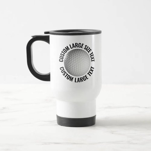 Large Size Text White Stainless Steel Personalized Golf Travel Mug.