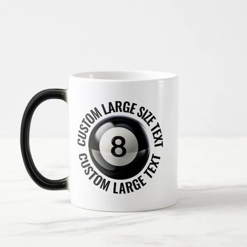 Large Text 11oz Magic Heat Changing Personalised 8 Ball Mug.