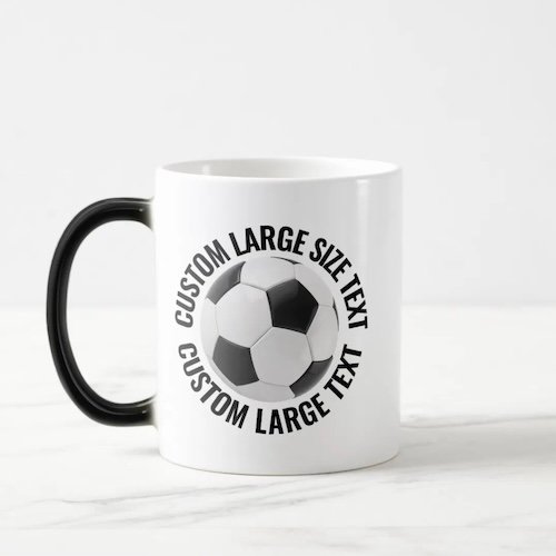 Large Text 11oz Magic Heat Changing Personalized Soccer Mug.