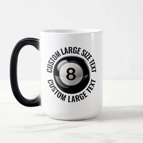 Large Text 15oz Magic Heat Changing Personalised 8 Ball Mug.