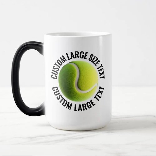 Large Text 15oz Magic Heat Changing Personalised Tennis Mug.