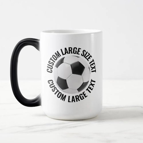 Large Text 15oz Magic Heat Changing Personalized Soccer Mug.