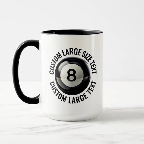 Large Text BLACK Combo 15oz Custom 8 Ball Mug.