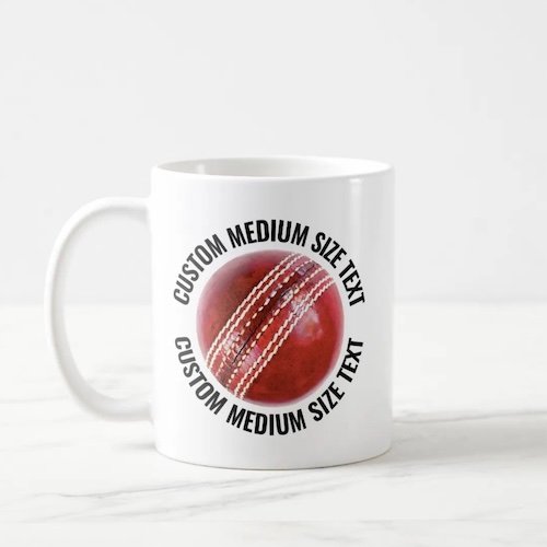 Medium Size Text 11oz White Personalized Cricket Mug.