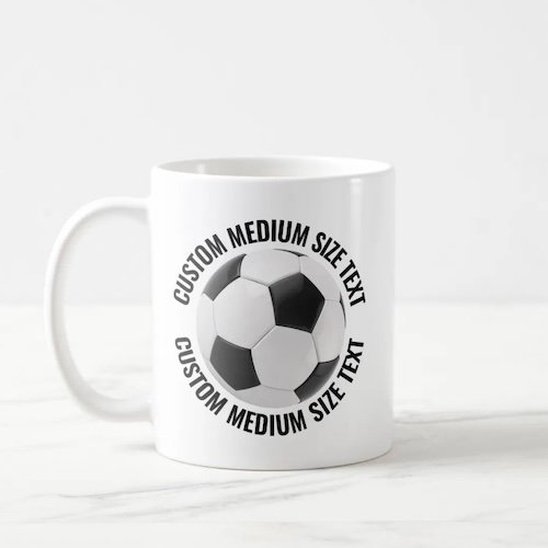 Medium Size Text 11oz White Personalized Soccer Mug.
