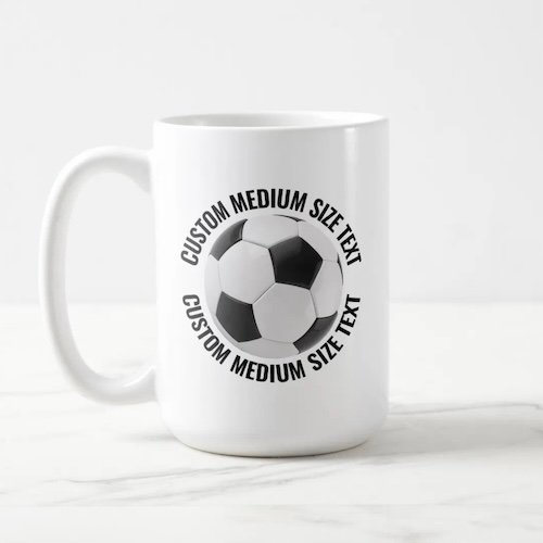 Medium Size Text 15oz White Personalized Soccer Mug.