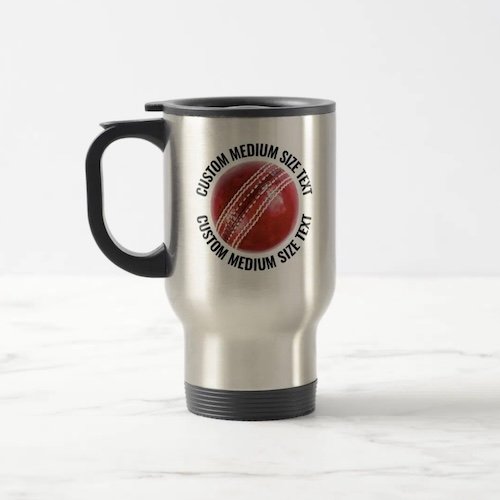 Medium Size Text Stainless Steel Personalised Cricket Travel Mug.