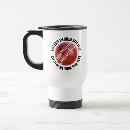 Medium Size Text White Stainless Steel Personalised Cricket Travel Mug.