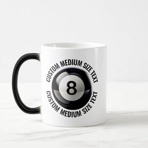 Medium Text 11oz Magic Heat Changing Personalised 8 Ball Mug.