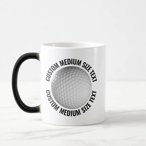 Medium Text 11oz Magic Heat Changing Personalised Golf Mug.