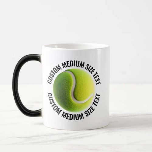 Medium Text 11oz Magic Heat Changing Personalised Tennis Mug.