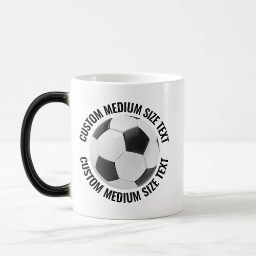 Medium Text 11oz Magic Heat Changing Personalized Soccer Mug.