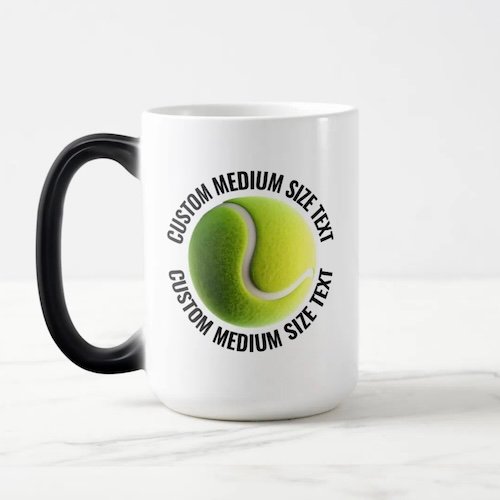 Medium Text 15oz Magic Heat Changing Personalised Tennis Mug.