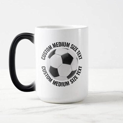 Medium Text 15oz Magic Heat Changing Personalized Soccer Mug.