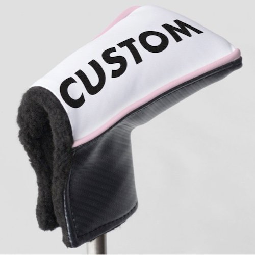 Personalized custom golf headcover for putter club with BABY PINK piping trim Personalized custom golf headcover for putter club with BABY PINK piping trim.