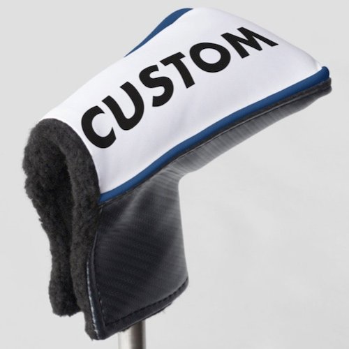 Personalized custom golf headcover for putter club with BLUE piping trim Personalized custom golf headcover for putter club with BLUE piping trim.