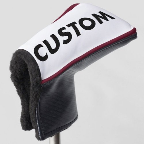 Personalized custom golf headcover for putter club with BURGUNDY piping trim Personalized custom golf headcover for putter club with BURGUNDY piping trim.