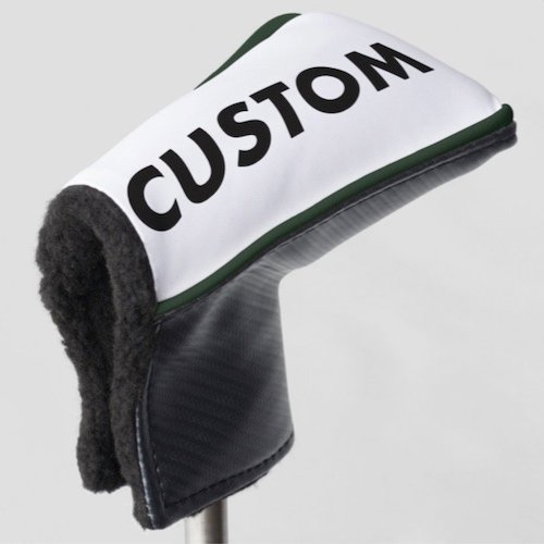 Personalized custom golf headcover for putter club with FOREST GREEN piping trim Personalized custom golf headcover for putter club with FOREST GREEN piping trim.
