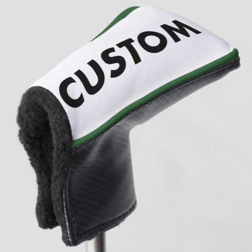 Personalized custom golf headcover for putter club with GREEN piping trim Personalized custom golf headcover for putter club with GREEN piping trim.