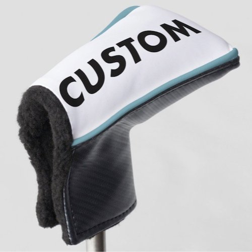 Personalized custom golf headcover for putter club with LIGHT BLUE piping trim Personalized custom golf headcover for putter club with LIGHT BLUE piping trim.