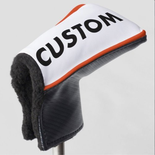 Personalized custom golf headcover for putter club with ORANGE piping trim Personalized custom golf headcover for putter club with ORANGE piping trim.